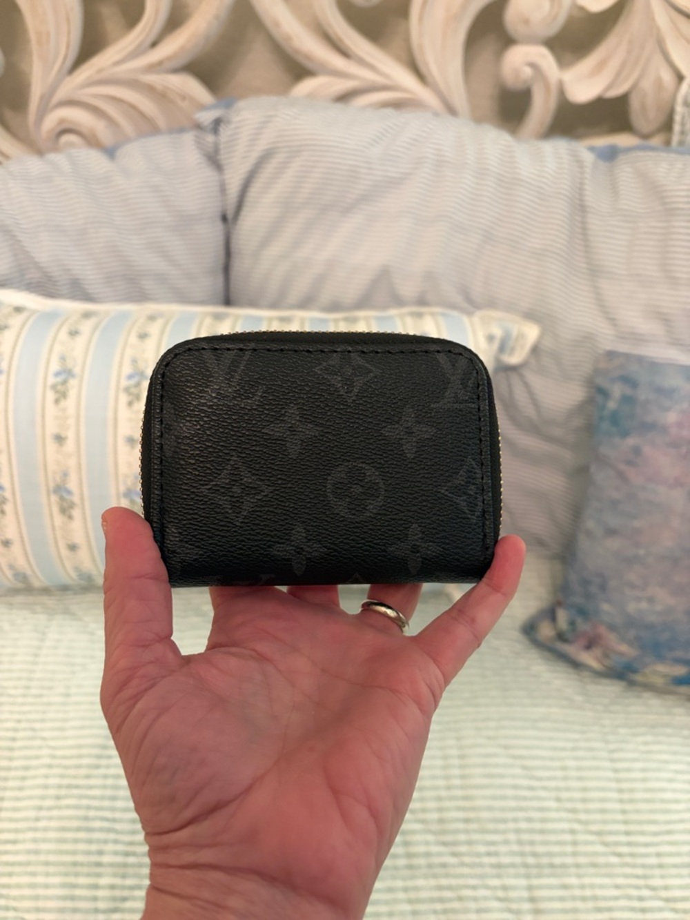 Black Monogram Zip Key & Card Holder